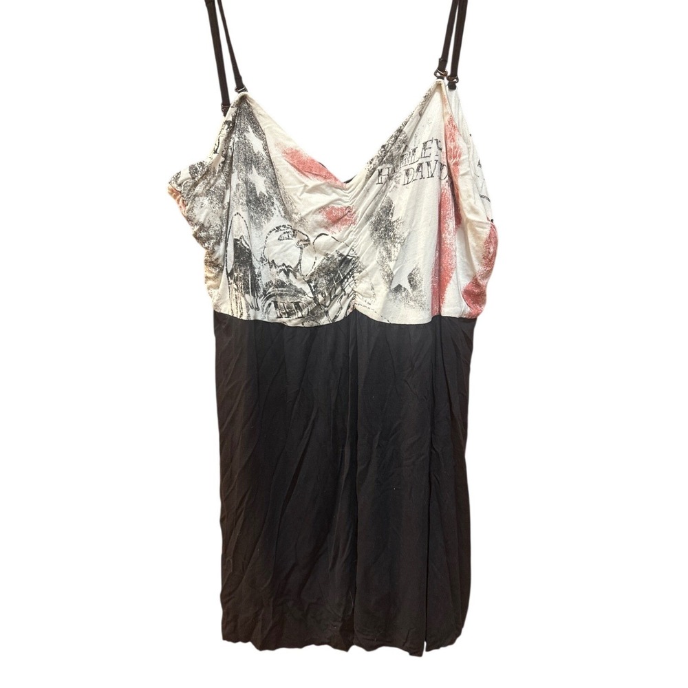 Harley-Davidson Womens XL Camisole Top Graphic Lace Up Back Black White XL
